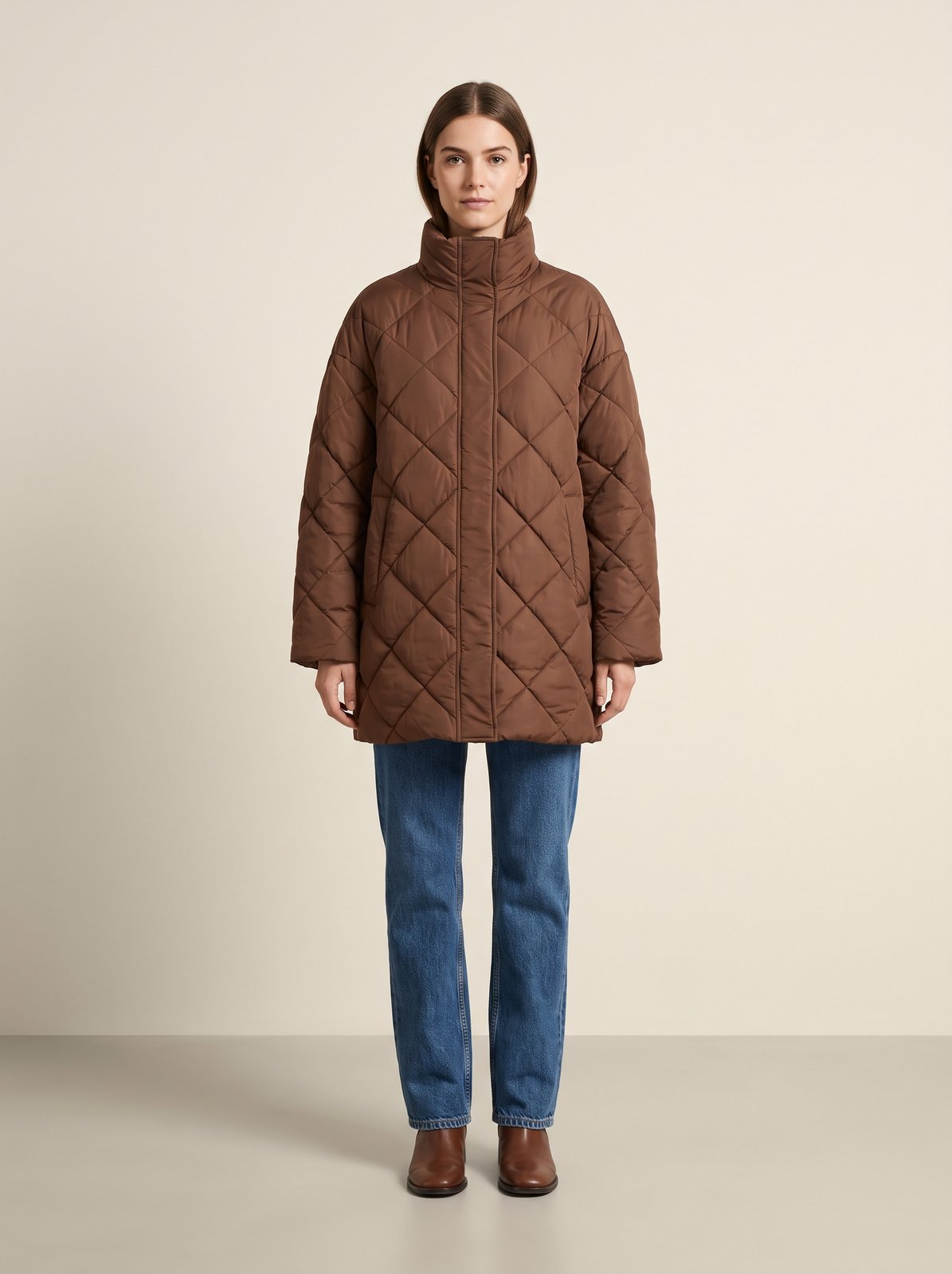Chocolate oversized quilted puffer jacket by Lode Lane