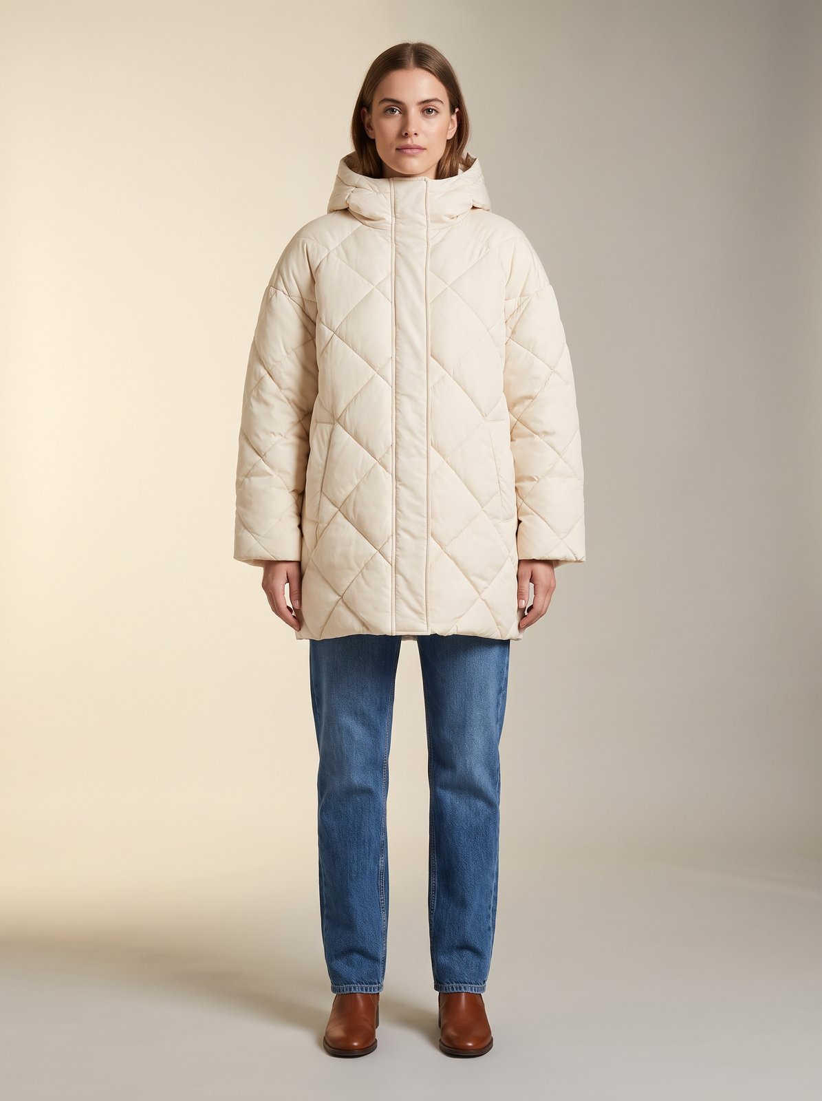 Cream oversized quilted puffer jacket by Lode Lane