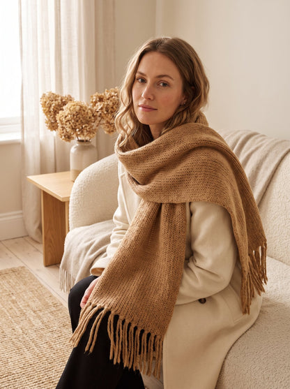 Camel Oversized Chunky Knit Scarf by The Lode Lane