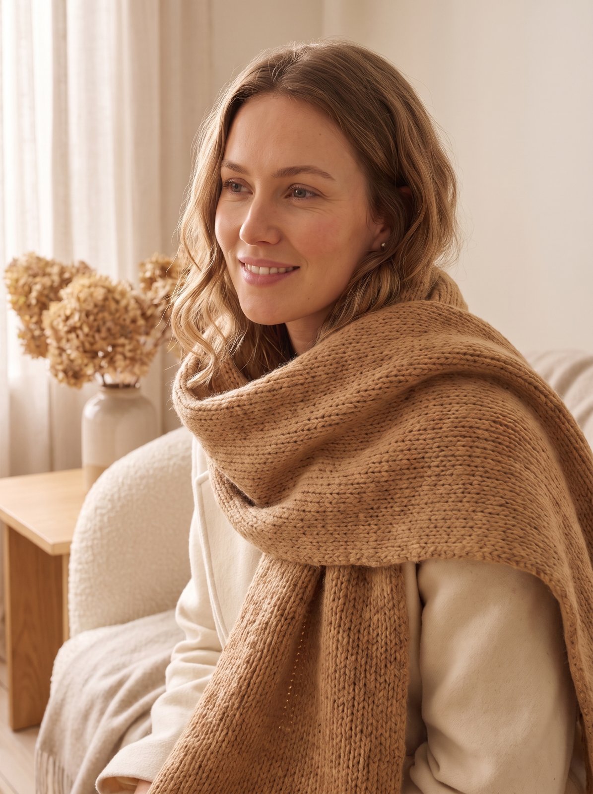 Camel Oversized Chunky Knit Scarf by The Lode Lane