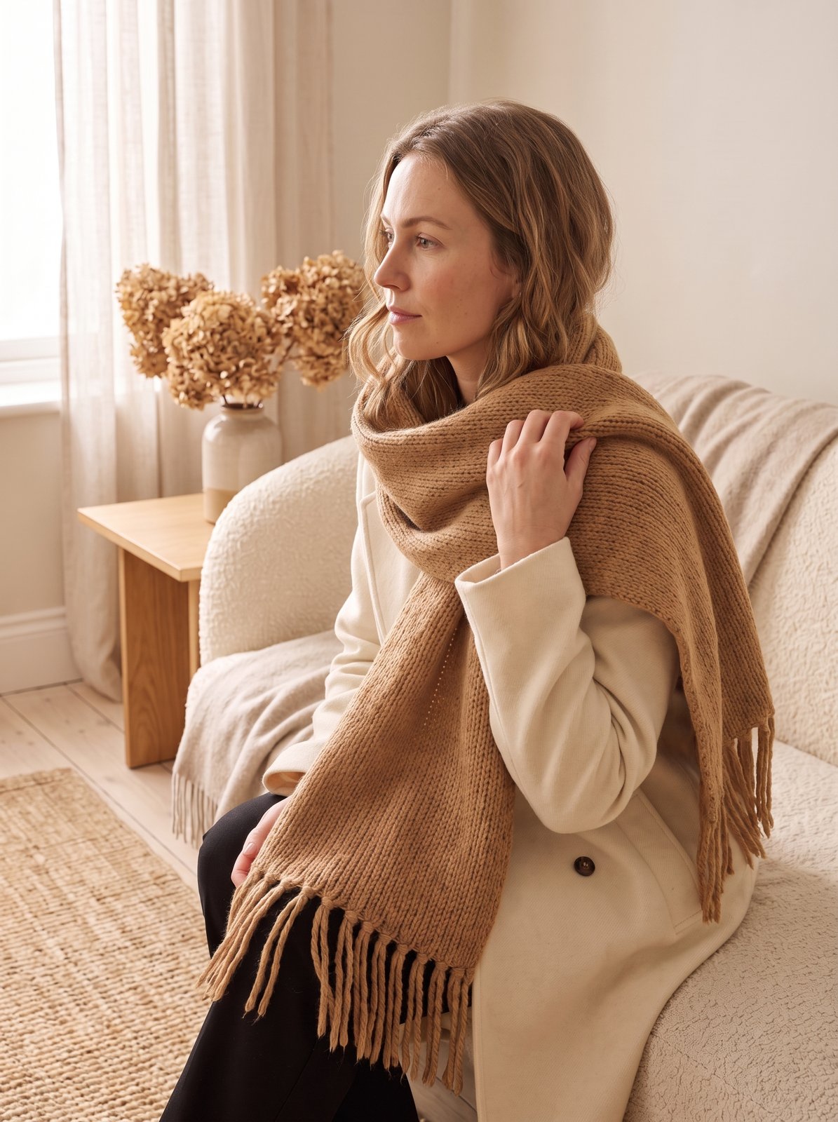 Camel Oversized Chunky Knit Scarf by The Lode Lane