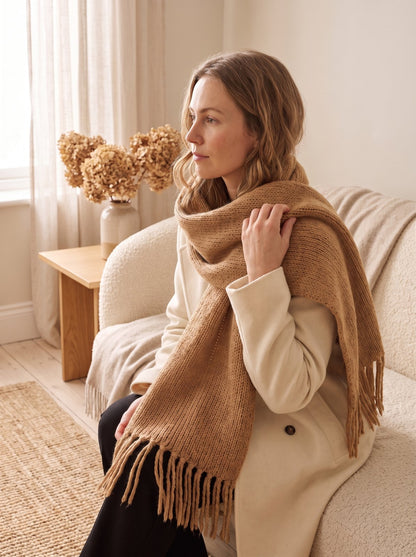 Camel Oversized Chunky Knit Scarf by The Lode Lane