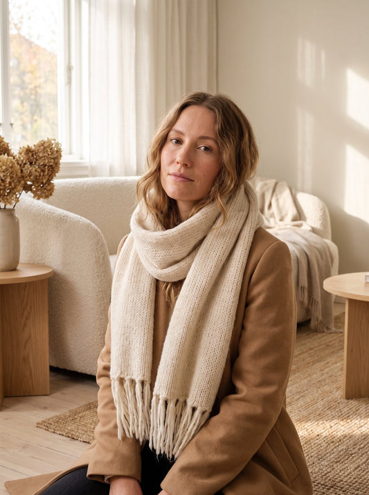 Cream Oversized Chunky Knit Scarf by The Lode Lane