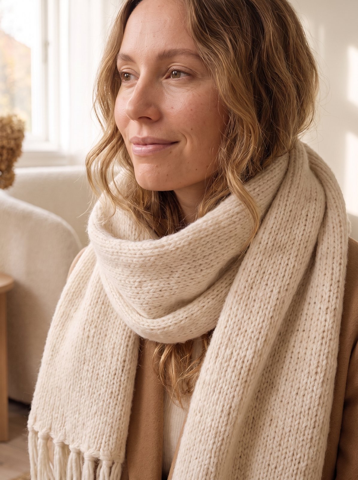 Cream Oversized Chunky Knit Scarf by The Lode Lane