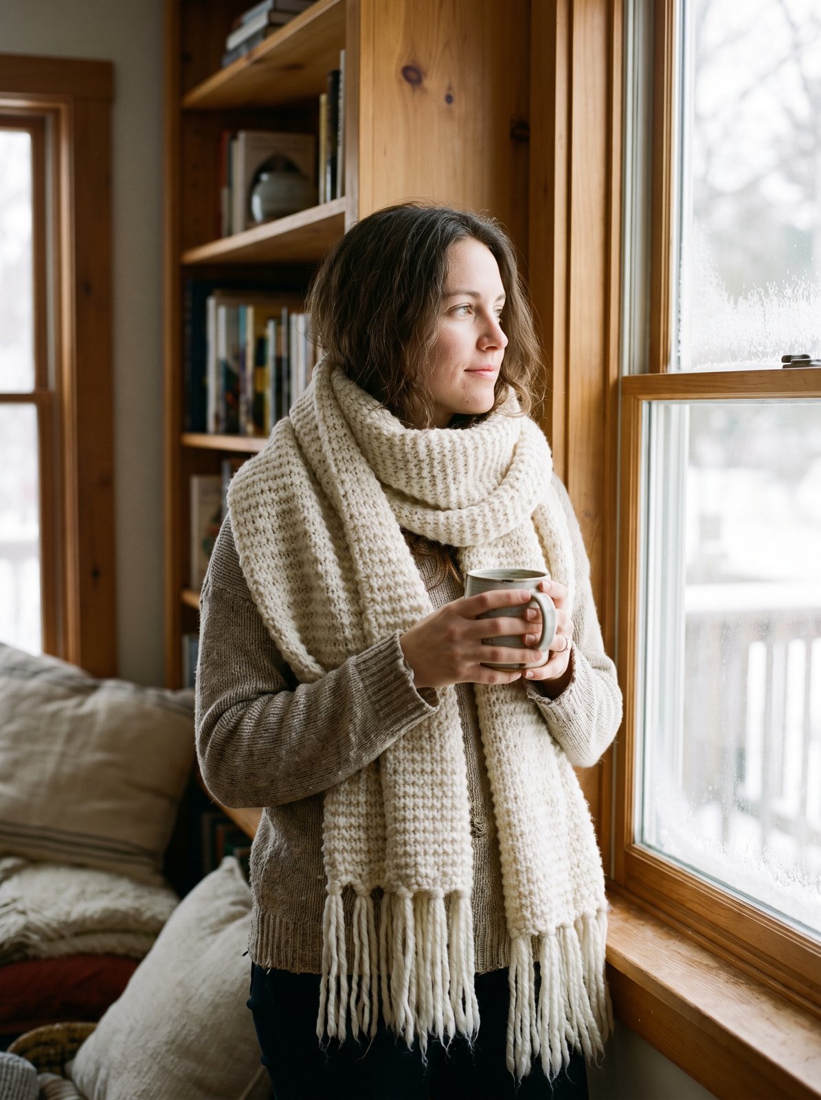 Cream Oversized Chunky Knit Scarf by The Lode Lane