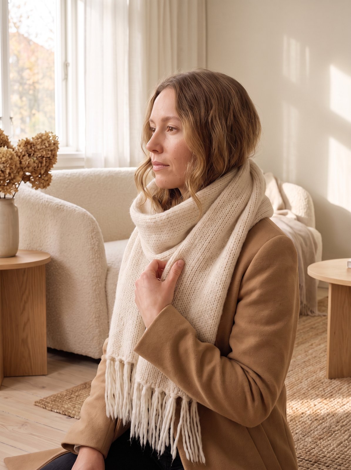 Cream Oversized Chunky Knit Scarf by The Lode Lane