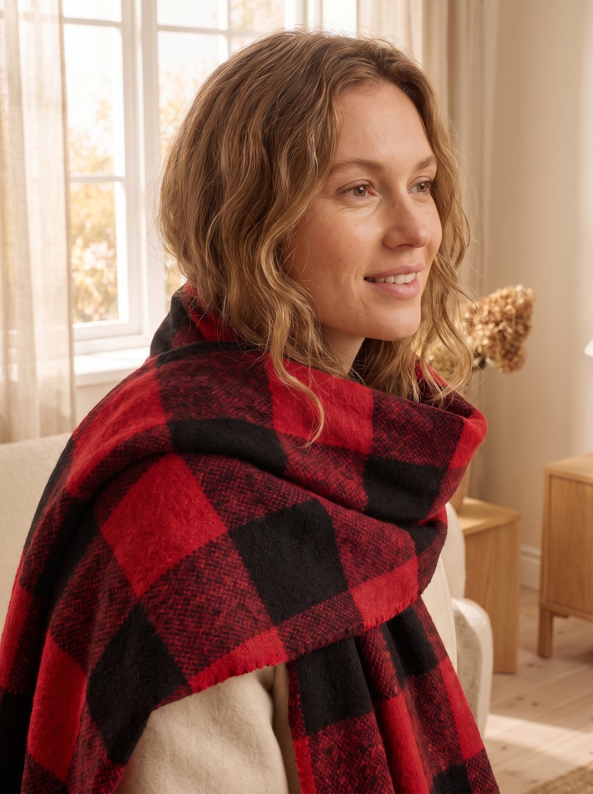 Red Plaid Blanket Scarf by The Lode Lane