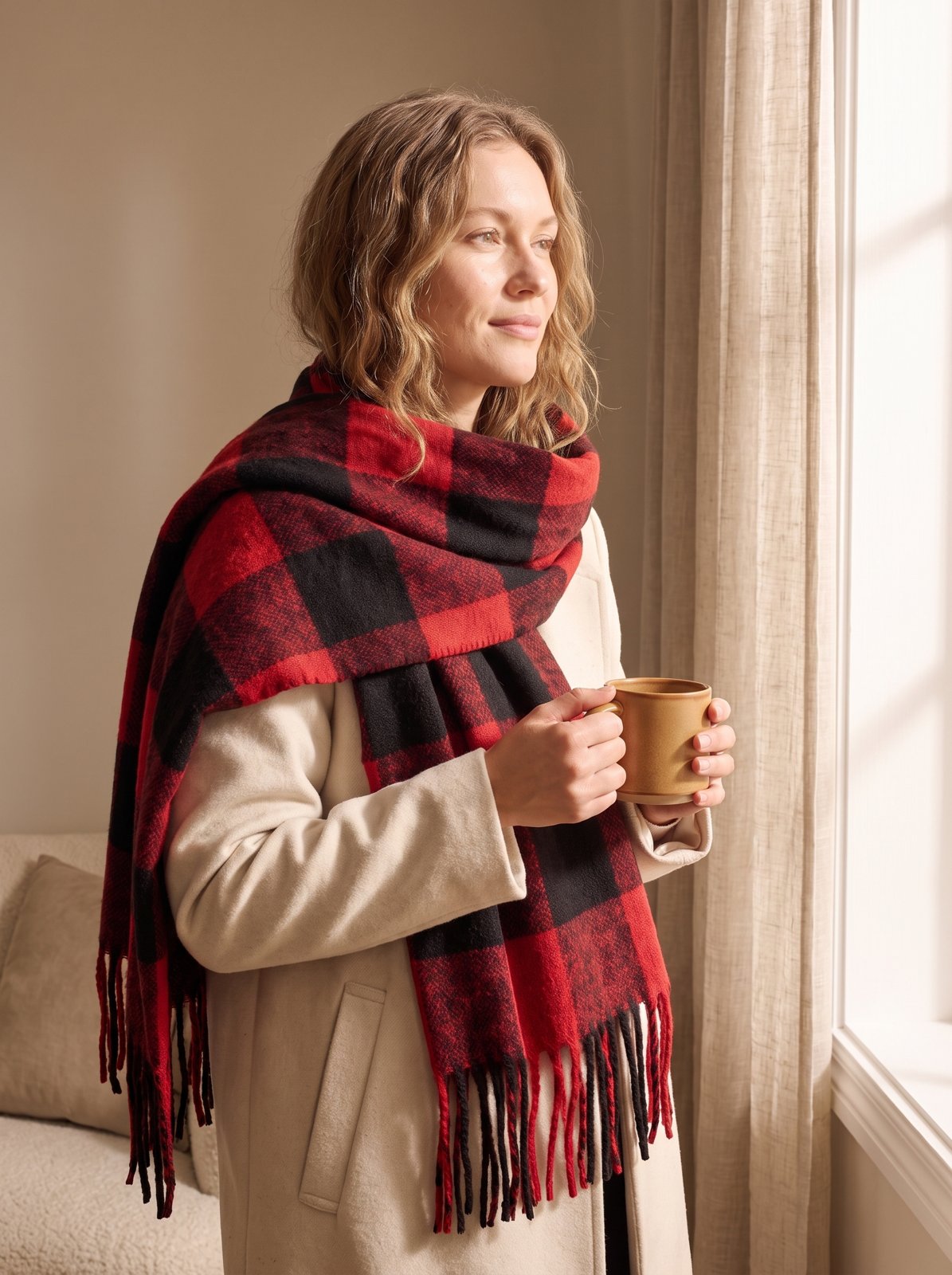 Red Plaid Blanket Scarf by The Lode Lane