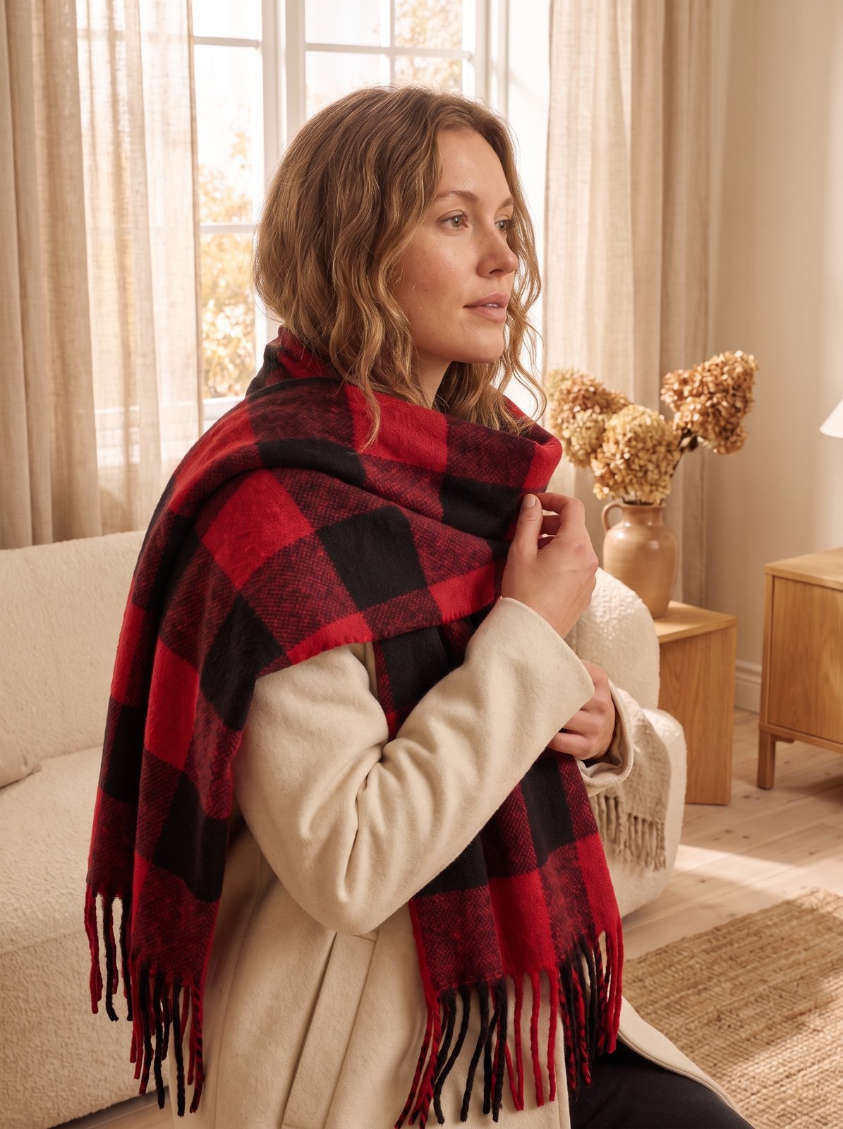 Red Plaid Blanket Scarf by The Lode Lane