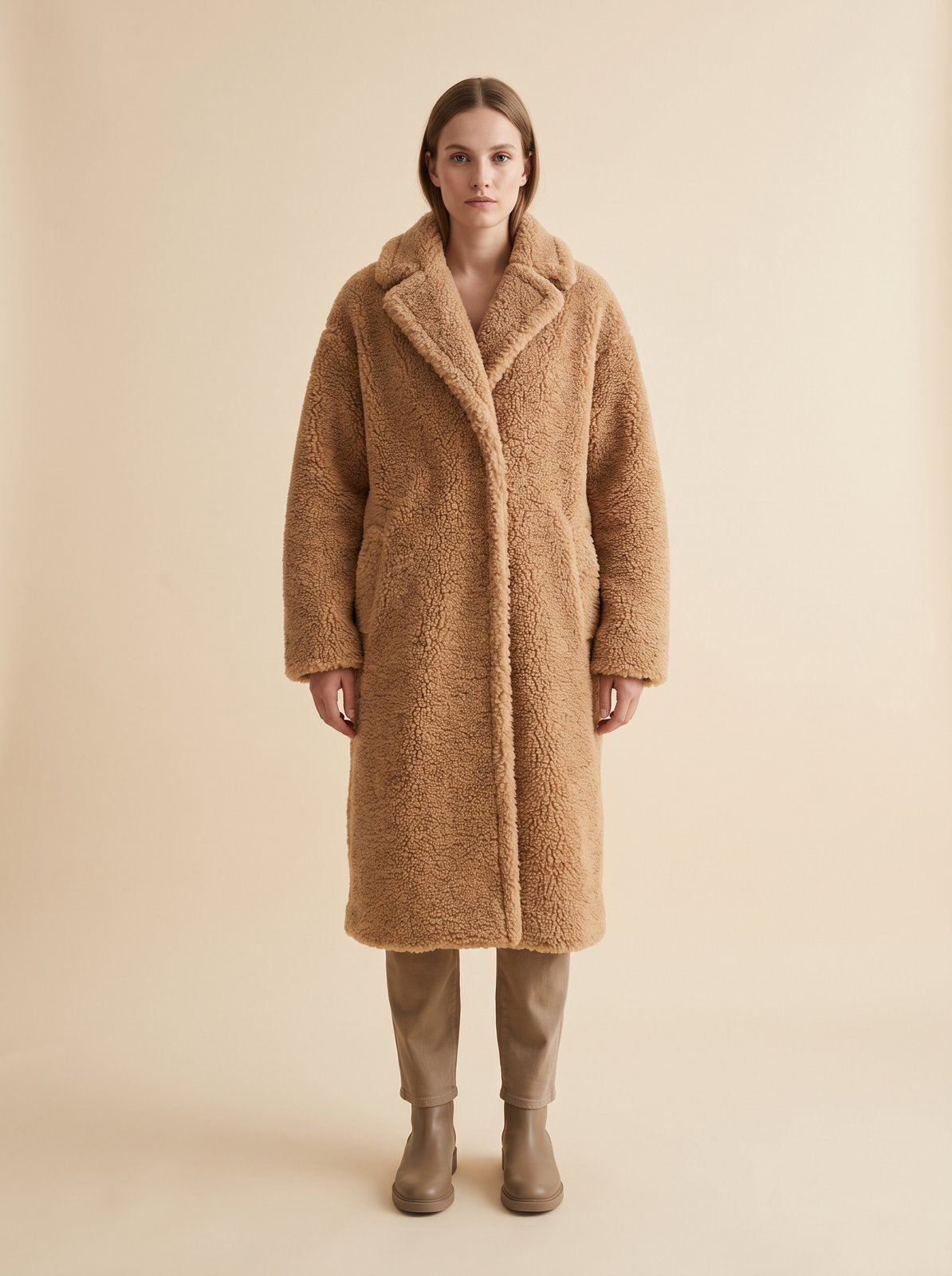 Camel oversized teddy coat by Lode Lane