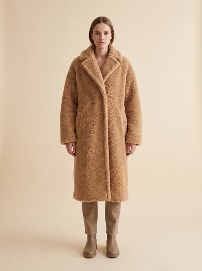Camel oversized teddy coat by Lode Lane