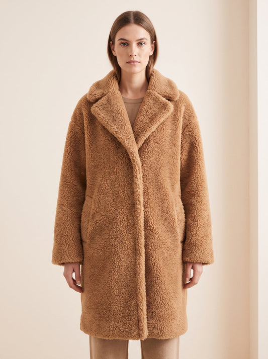 Camel oversized teddy coat by Lode Lane