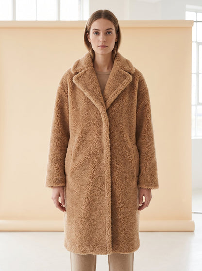 Camel oversized teddy coat by Lode Lane