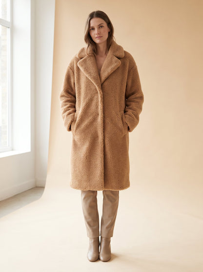 Camel oversized teddy coat by Lode Lane