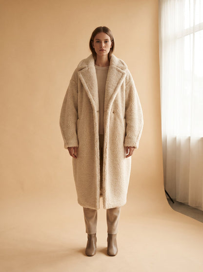 Cream oversized teddy coat by Lode Lane