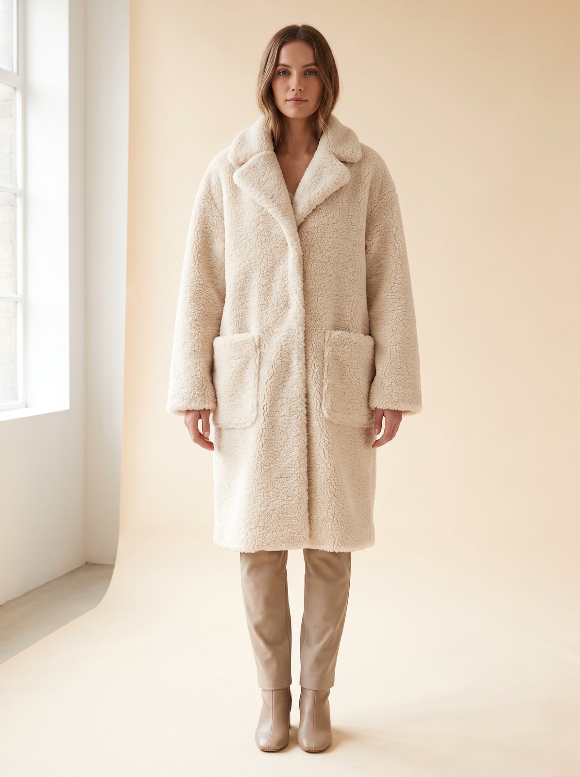 Cream oversized teddy coat by Lode Lane