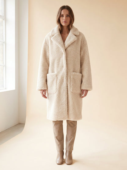 Cream oversized teddy coat by Lode Lane