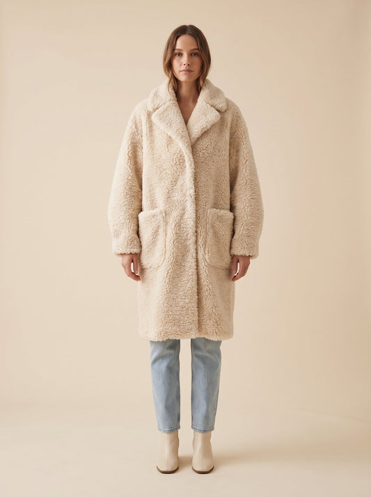 Cream oversized teddy coat by Lode Lane