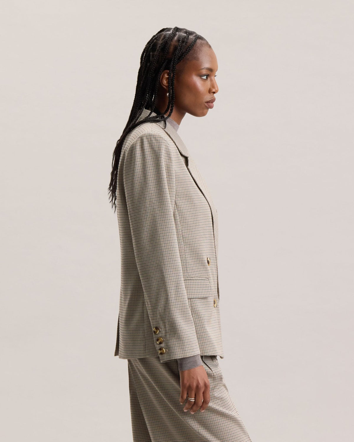 Esme Tailored Brown Houndstooth Blazer side view by The Lode Lane