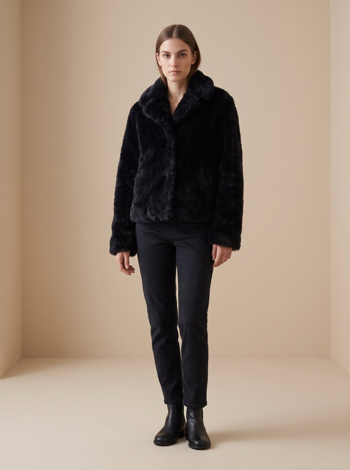 Black faux fur teddy jacket by Lode Lane