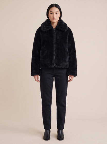 Black faux fur teddy jacket by Lode Lane