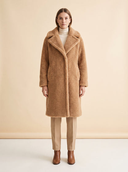 Camel faux shearling teddy coat by Lode Lane
