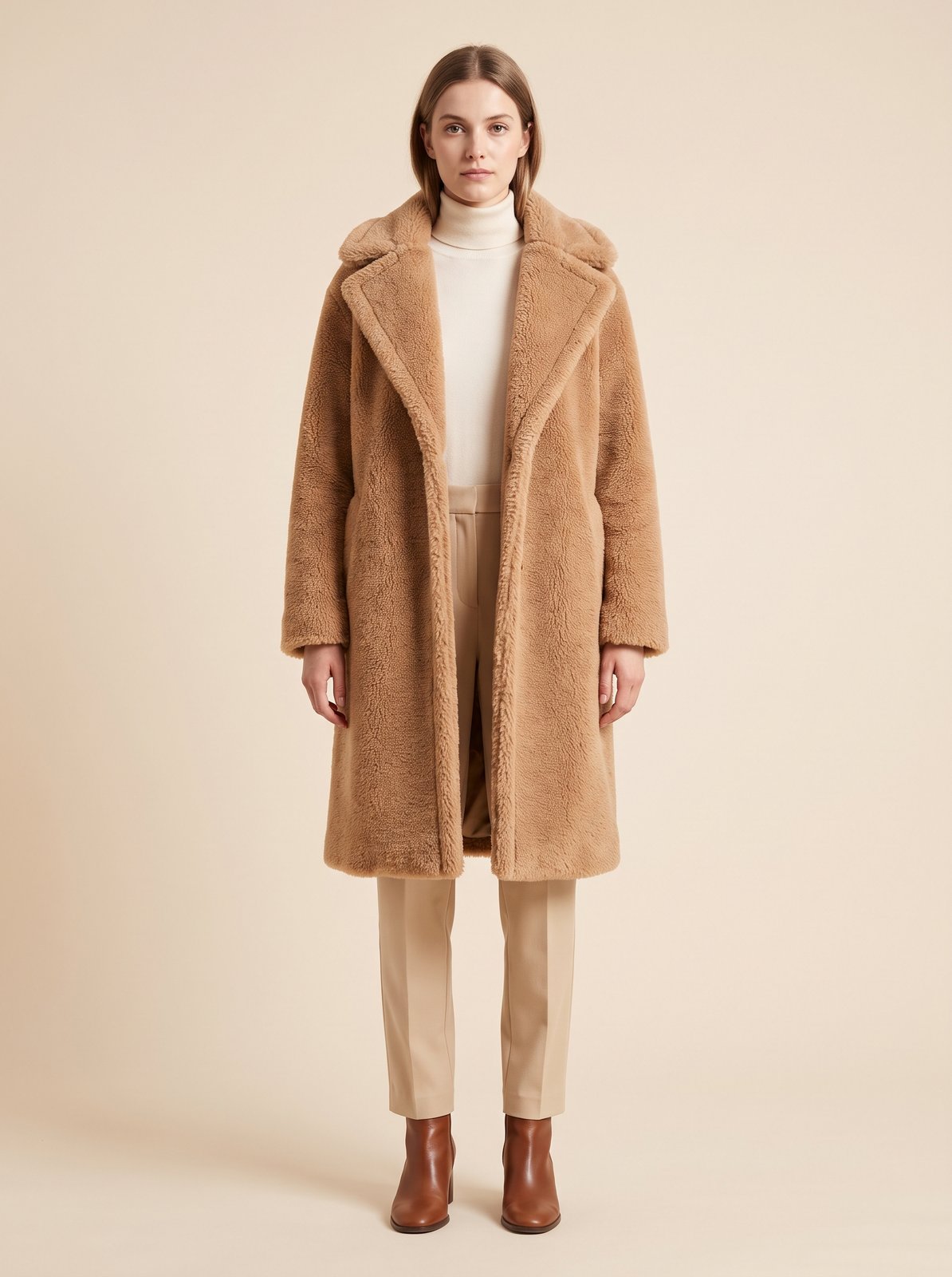 Camel faux shearling teddy coat by Lode Lane