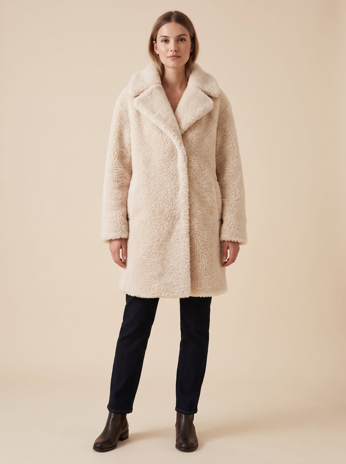 Cream faux shearling teddy coat by Lode Lane