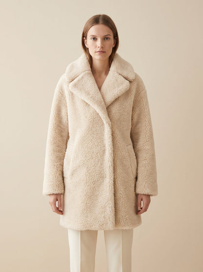 Cream faux shearling teddy coat by Lode Lane