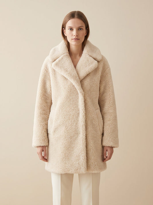 Cream faux shearling teddy coat by Lode Lane