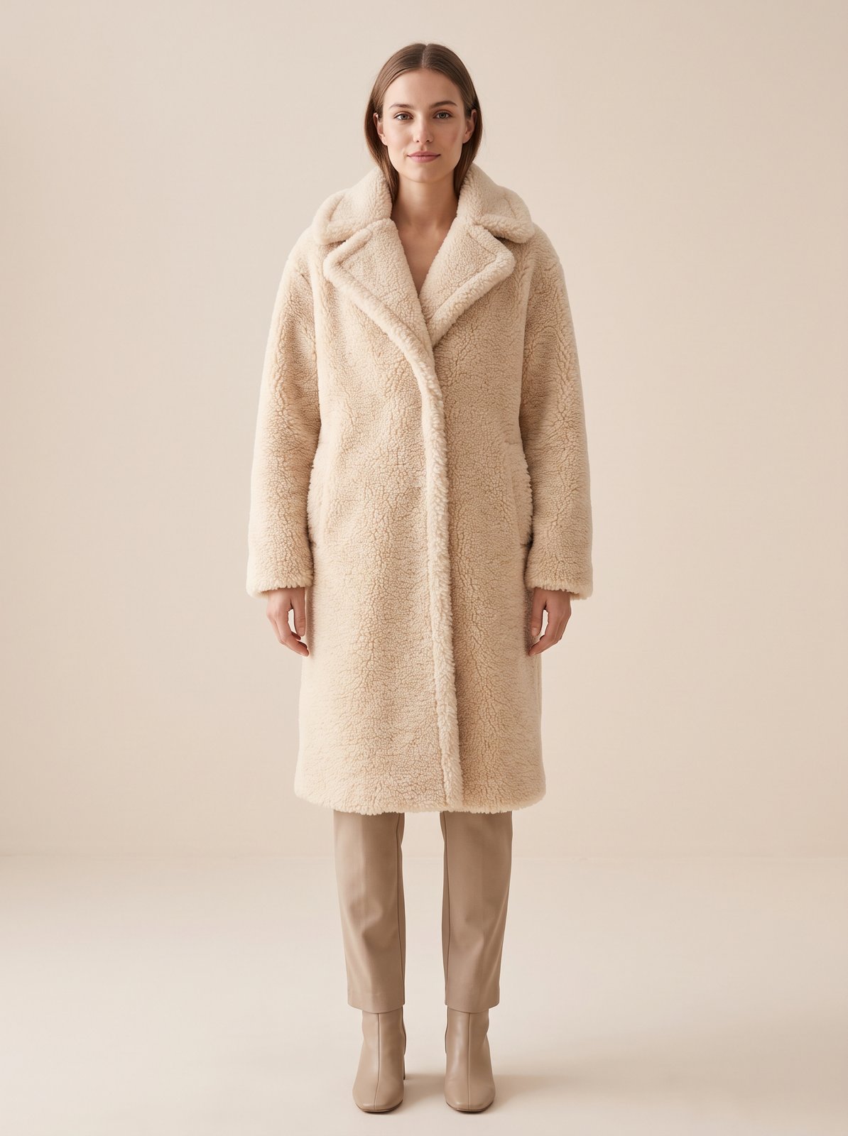 Cream faux shearling teddy coat by Lode Lane