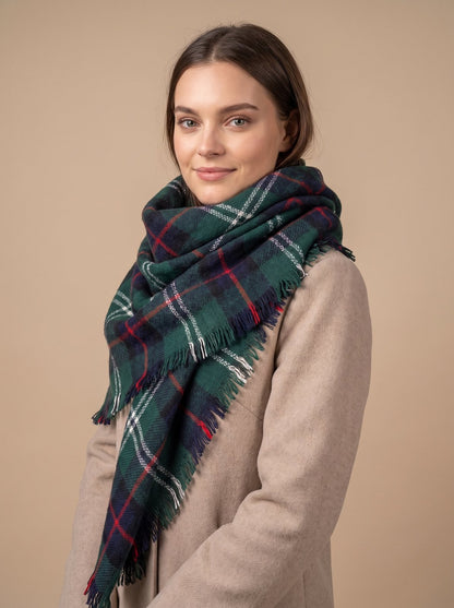 Giselle Green Plaid Blanket Scarf - worn wrapped around neck